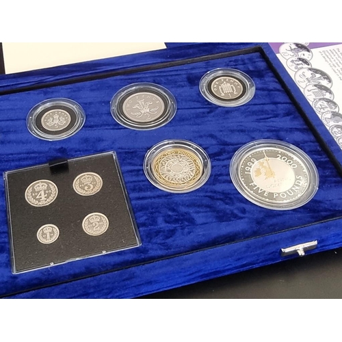 75 - Coins: a 2000 Royal Mint 'Millennium Silver Collection', containing nine silver proof coins and a Ma... 