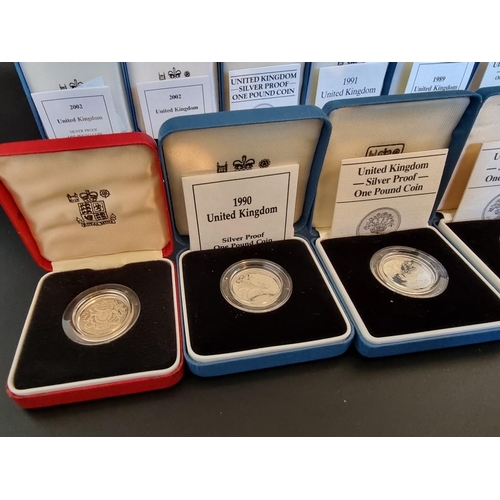 85 - Coins: twelve Royal Mint silver proof one pound coins, each with CoA, boxed.