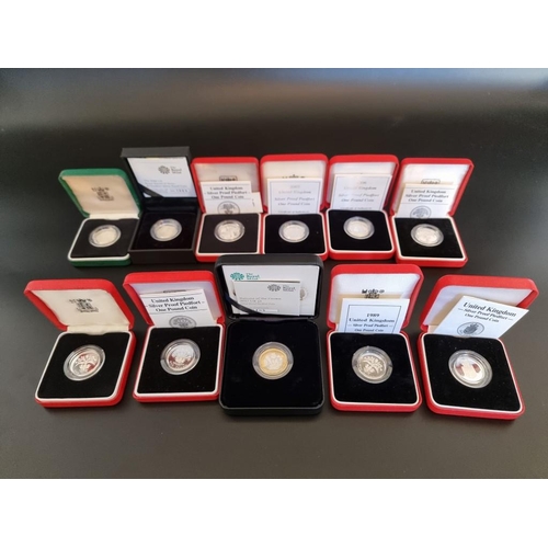 86 - Coins: eleven Royal Mint silver proof Piedfort £1 coins, each with CoA, boxed.