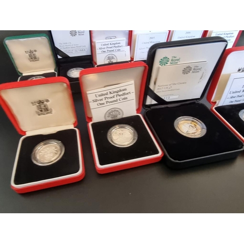 86 - Coins: eleven Royal Mint silver proof Piedfort £1 coins, each with CoA, boxed.