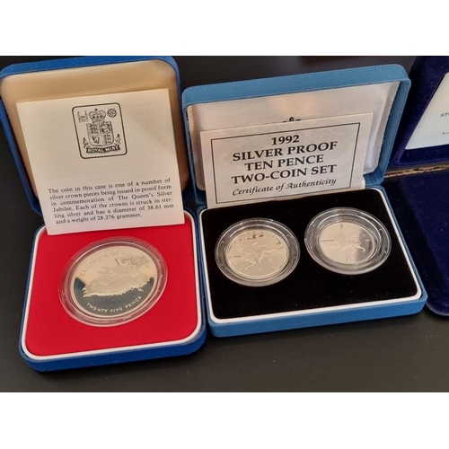 87 - Coins: six various UK and Guernsey silver proof coins.