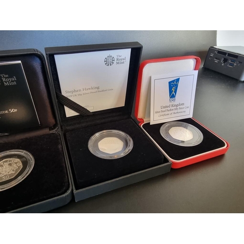 96 - Coins: six Royal Mint silver proof Piedfort 50p coins; to include 'Glasgow 2014 Commonwealth Games' ... 