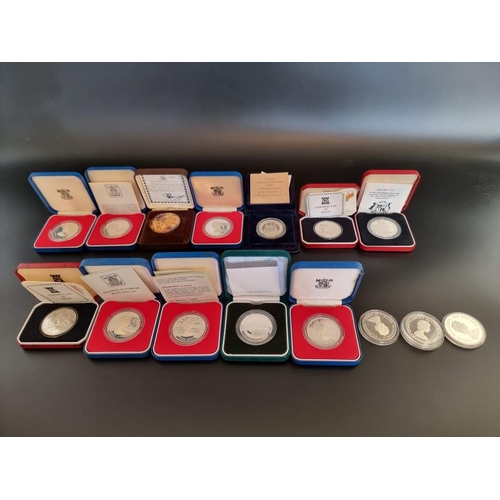 98 - Coins: fifteen various silver commemorative coins, issued by Gibraltar, St Helena, Guernsey and othe... 