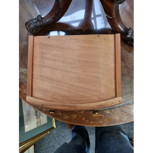 1031 - A late Victorian mahogany and inlaid marquetry drum top pedestal table, in the manner of Edward... 