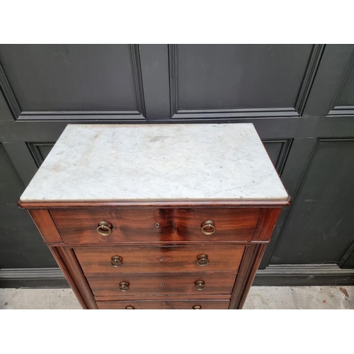 1031 - A 19th century French rosewood and marble top secretaire chest, 70cm wide.