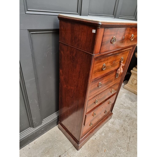 1031 - A 19th century French rosewood and marble top secretaire chest, 70cm wide.