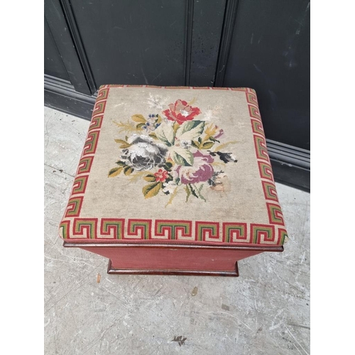 1052 - A Victorian mahogany and beadwork upholstered ottoman stool, 52cm wide. 