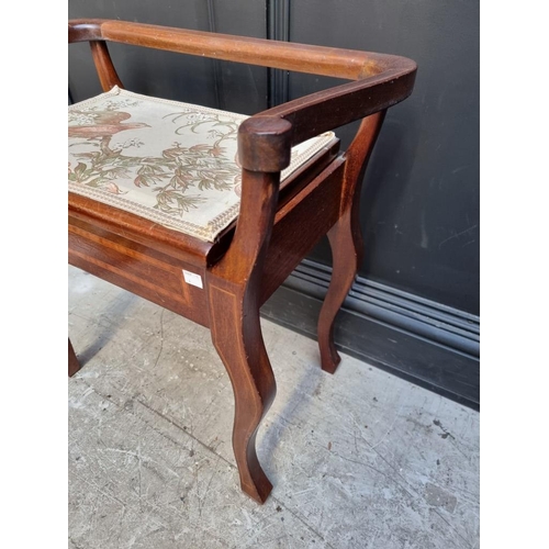 1093 - An Edwardian mahogany, satinwood banded and line inlaid piano stool, with hinged seat, 60cm wide.&nb... 