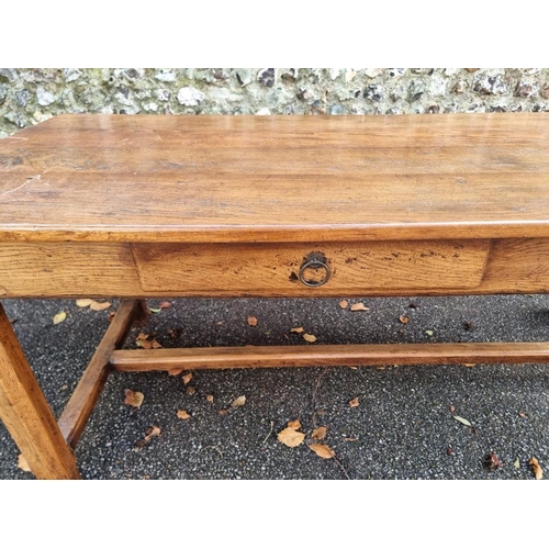 1102 - A 19th century oak refectory table, with twin plank top and frieze drawer to each opposing side, on ... 