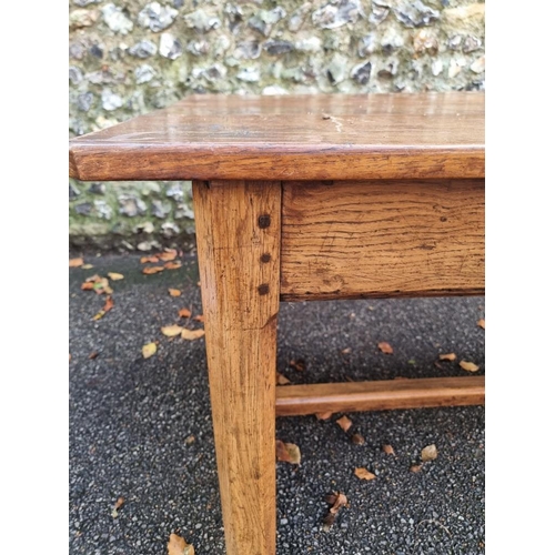 1102 - A 19th century oak refectory table, with twin plank top and frieze drawer to each opposing side, on ... 