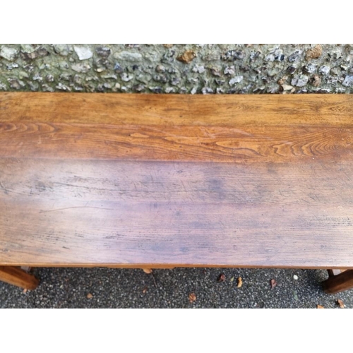 1102 - A 19th century oak refectory table, with twin plank top and frieze drawer to each opposing side, on ... 