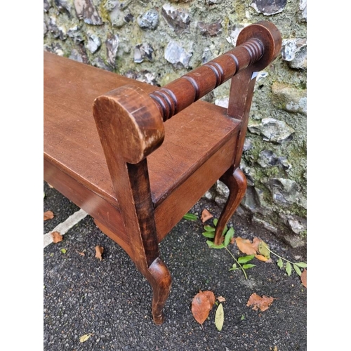 1116 - An old mahogany and beech hall bench, 106cm wide. 