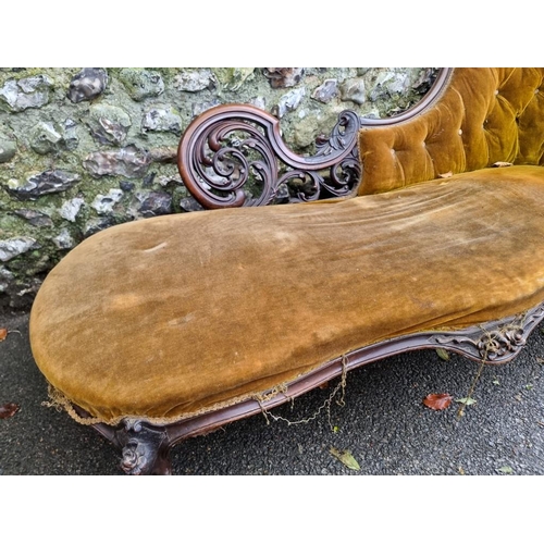 1117 - A Victorian carved and pierced walnut chaise longue.