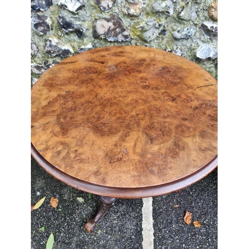 1122 - A Victorian burr walnut circular occasional table, 54cm diameter; together with an old mahogany oval... 