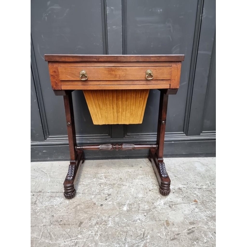 1062 - A rosewood, walnut and inlaid work table, 59.5cm wide, (alterations). 