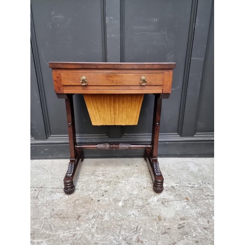 1062 - A rosewood, walnut and inlaid work table, 59.5cm wide, (alterations). 