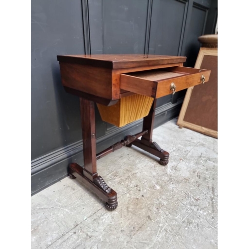 1062 - A rosewood, walnut and inlaid work table, 59.5cm wide, (alterations). 