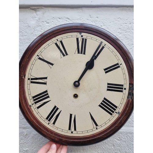 1184 - A beech wall clock, with 11 1/2in painted dial, with pendulum. 