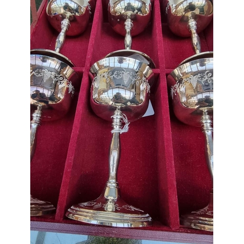 1196 - A cased set of six electroplated goblets, by Harrods, 14cm high. 