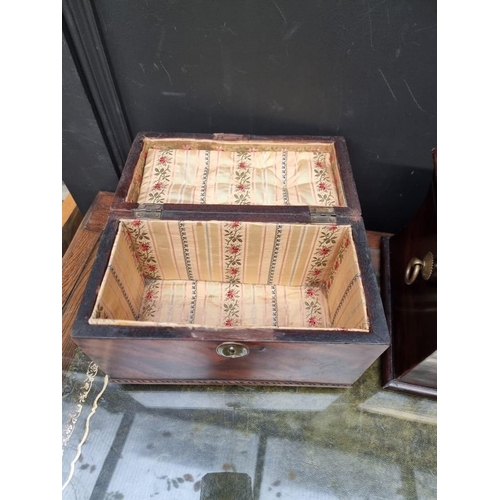 1004 - A George III mahogany and chequer strung tea caddy, 24.5cm wide; together with another Victorian mah... 