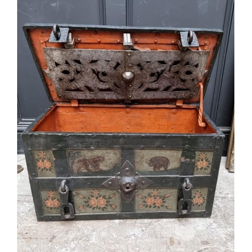 1070 - A 16th /17th century Armada chest, possibly Nuremberg, with floral painted decoration, 70cm wide.... 