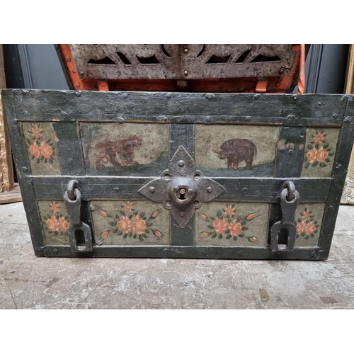 1070 - A 16th /17th century Armada chest, possibly Nuremberg, with floral painted decoration, 70cm wide.... 