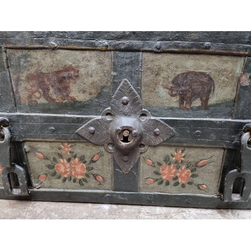 1070 - A 16th /17th century Armada chest, possibly Nuremberg, with floral painted decoration, 70cm wide.... 