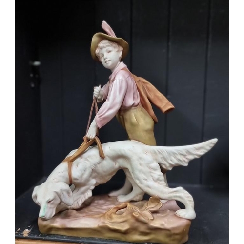 1381 - A Royal Dux figure group of boy with hunting dog, No.2867, 34cm high. 