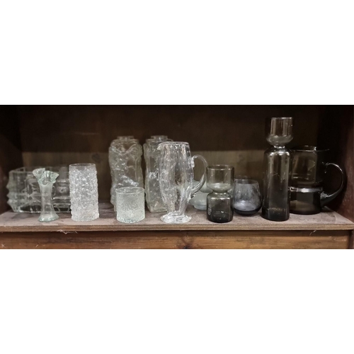 1396 - A collection of clear and smoked glass vases and similar, to include a Rosice Sklo Union jardin... 