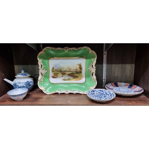 1405 - A Victorian Davenport porcelain footed dish, painted with a scene of Gloucester, 31.5cm wide; togeth... 