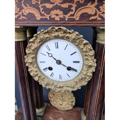 1453 - A late 19th century French rosewood and inlaid portico clock, in Empire style, 45.5cm high.&nbs... 