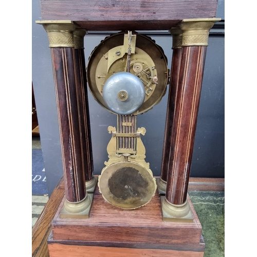 1453 - A late 19th century French rosewood and inlaid portico clock, in Empire style, 45.5cm high.&nbs... 