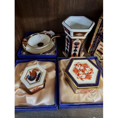 1456 - A collection of Royal Crown Derby, Imari, Masons and Royal Doulton teawares, some boxed. ... 