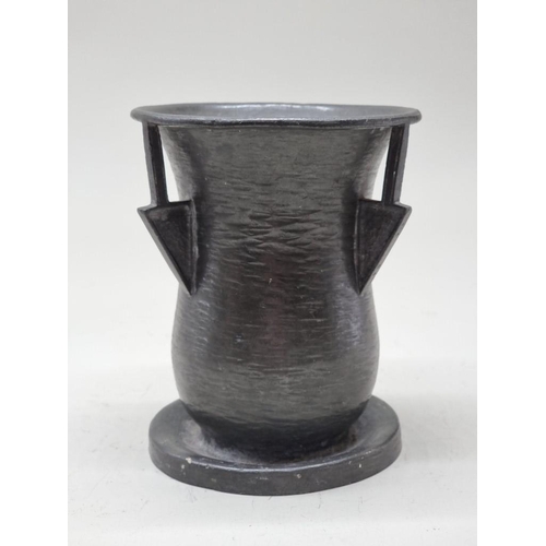 1484 - An unusual Liberty Tudric pewter three handled vase, No.0167, 13.5cm high.