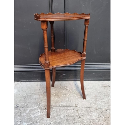 1017 - A small reproduction mahogany two tier occasional table, 34.5cm wide; together with a nest of three ... 