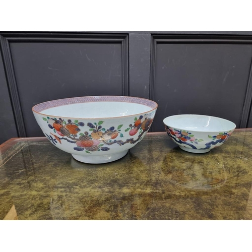 1359 - A graduated near pair of Chinese Imari bowls, Qing, largest 39.5cm diameter, (each a.f.). (2)... 