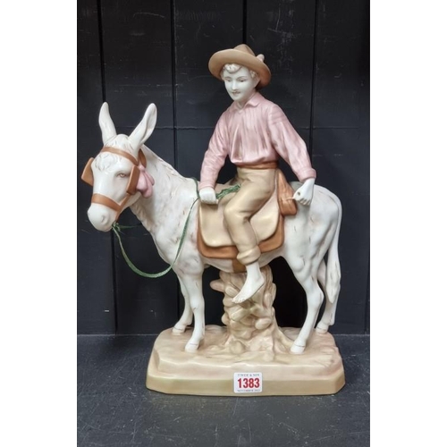 1383 - A Royal Dux figure group of a boy on donkey, No.1989, 37cm high.