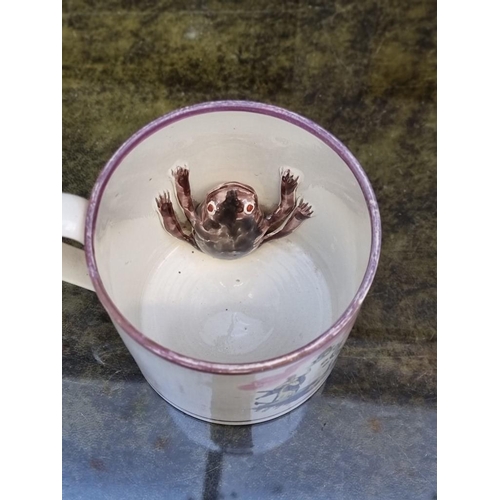 1481 - An early 19th century pearlware Masonic frog mug, 13cm high.