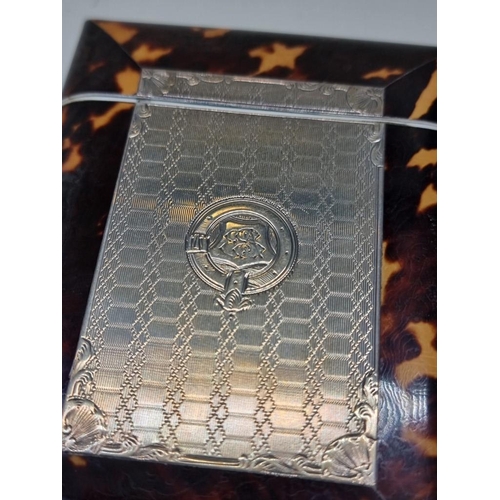 1594 - A Victorian tortoiseshell and silver mounted card case, 10.7 x 8cm; together with another 19th ... 