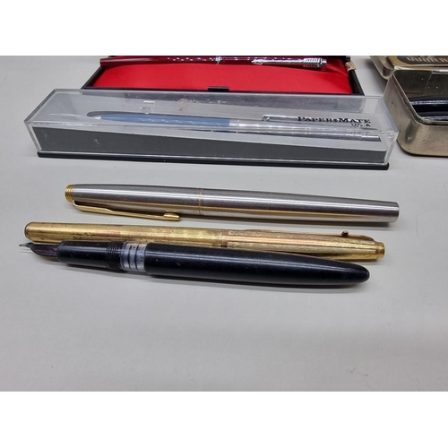 1600 - A small collection of vintage pens, five with 14ct nibs, (some incomplete). ... 