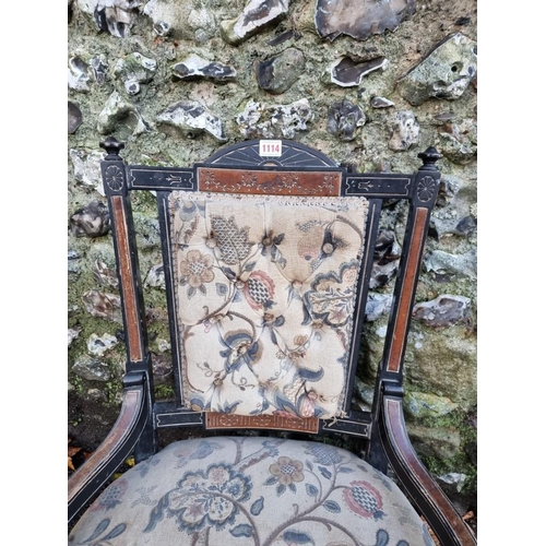 1114 - An Aesthetic ebonized and burr walnut nursing chair.  