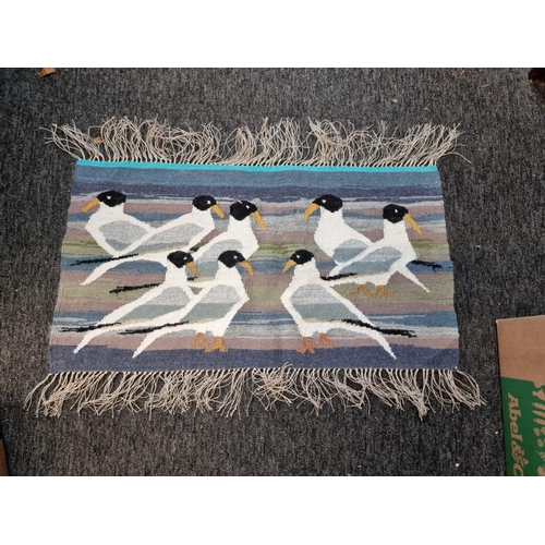 1458 - Three Swedish rag rugs, largest 200 x 67cm; together with a woven cushion cover; and a decorative wo... 