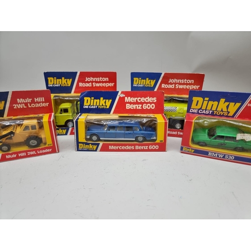 104 - Dinky: six vintage Dinky vehicles, to include 'Johnston Road Sweeper' No.449 (x2); and a BMW 53... 