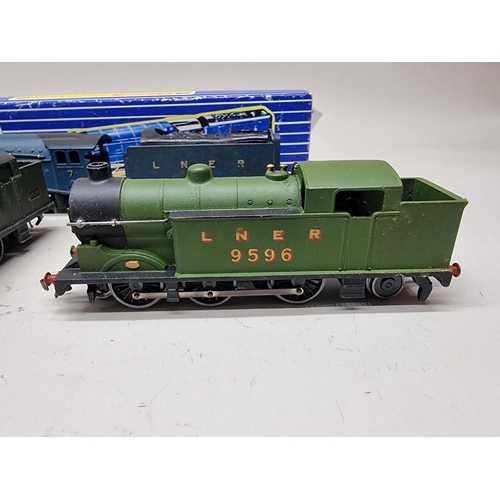 112 - Hornby Dublo: three unboxed locomotives, comprising GWR No. 6699; LNER No. 9596 and LMS No. 691... 