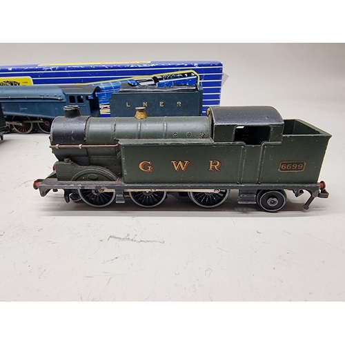 112 - Hornby Dublo: three unboxed locomotives, comprising GWR No. 6699; LNER No. 9596 and LMS No. 691... 