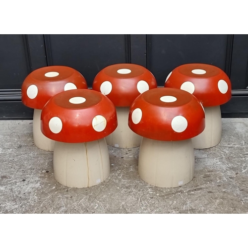 180 - A set of five vintage fibreglass  novelty children's 'toadstool' seats, on steel... 