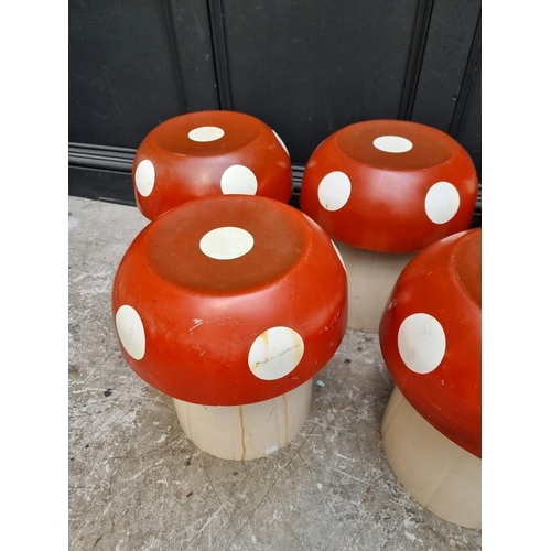 180 - A set of five vintage fibreglass  novelty children's 'toadstool' seats, on steel... 