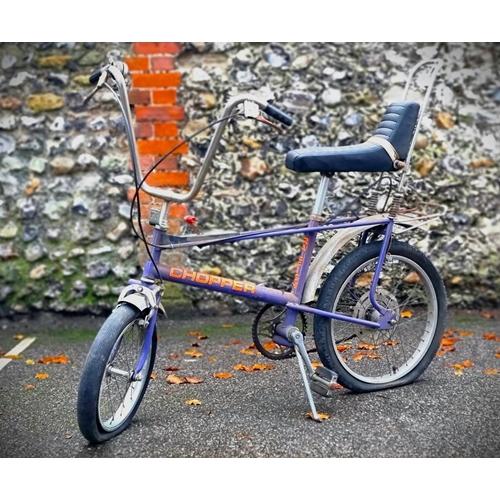 185 - A vintage Raleigh Chopper bike, MKII in ultraviolet, (a good restoration project). ... 