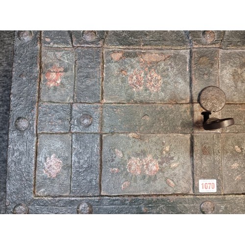 1070 - A 16th /17th century Armada chest, possibly Nuremberg, with floral painted decoration, 70cm wide.... 