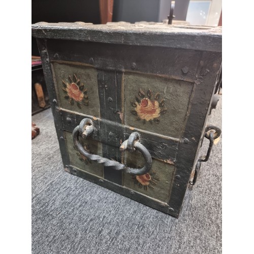 1070 - A 16th /17th century Armada chest, possibly Nuremberg, with floral painted decoration, 70cm wide.... 